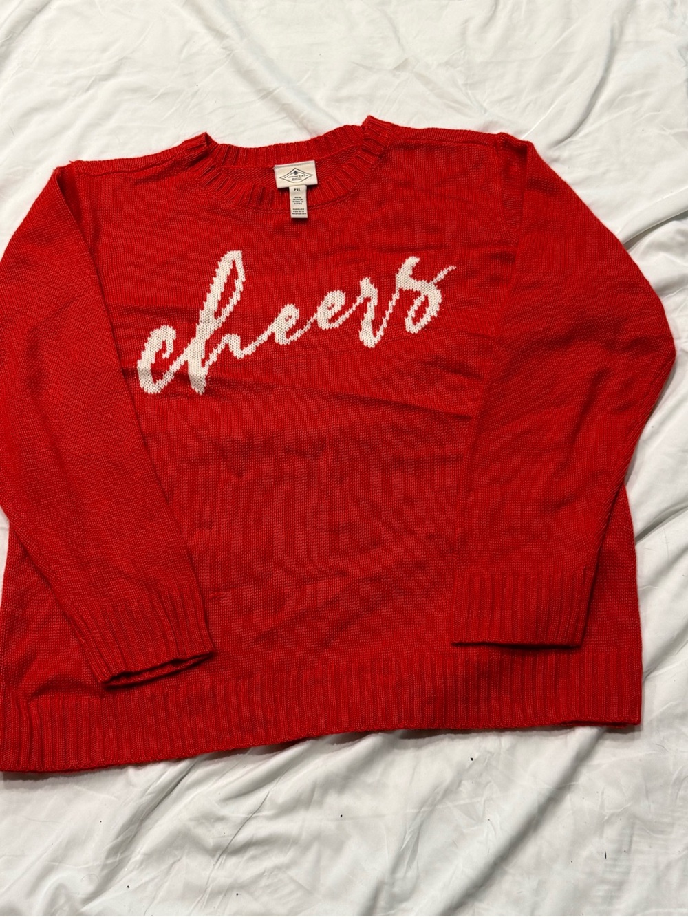 St. John's Bay Red Crewneck Sweater with White 'cheers' Script
